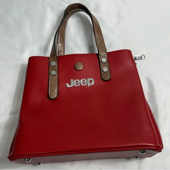 Jeep Red Tote with Tan Handles - Picture 2 of 11